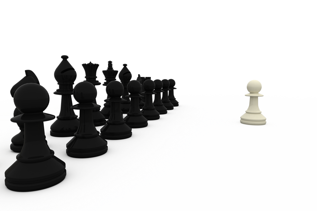 Single White Pawn Facing a Row of Black Chess Pieces on Transparent Background - Download Free Stock Images Pikwizard.com