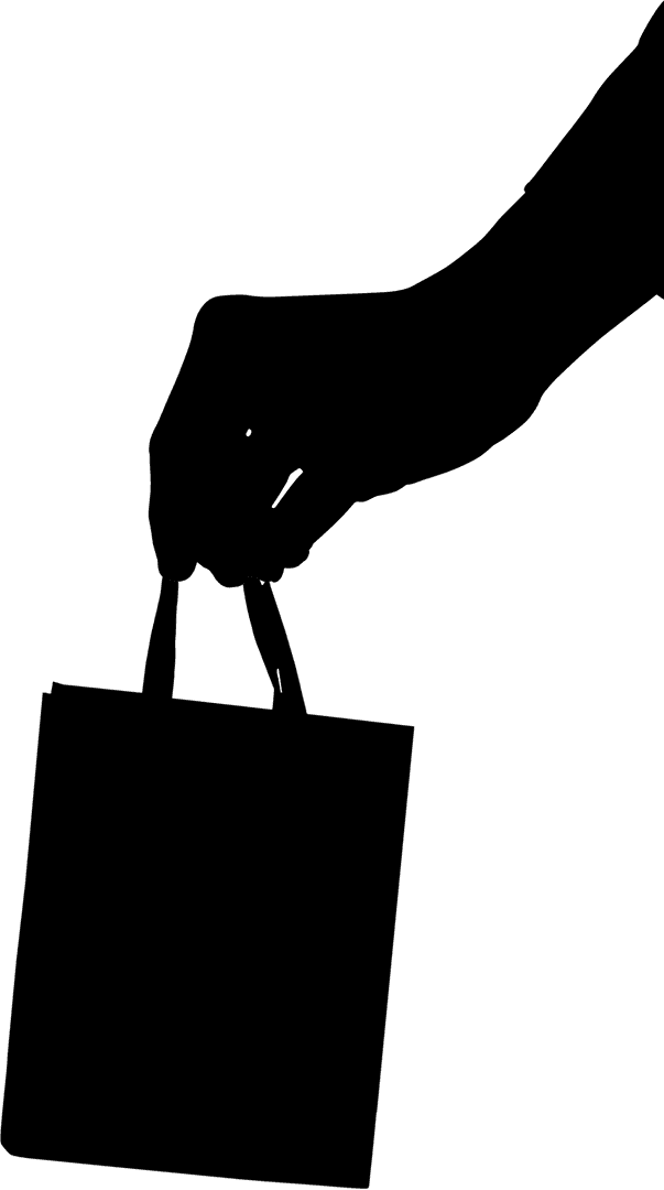 Silhouette Hand Holding Shopping Bag on Transparent Background