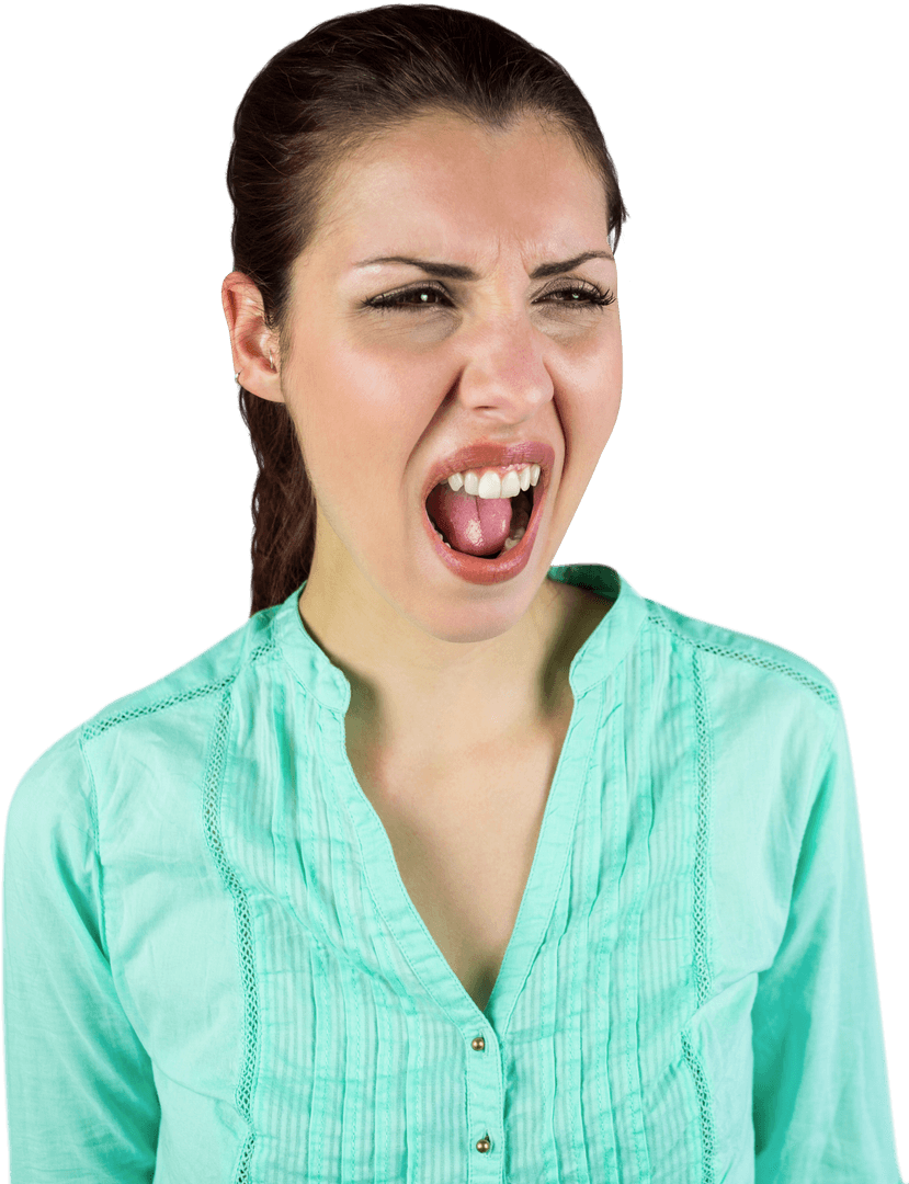Transparent Image of Screaming Woman with Intense Expression