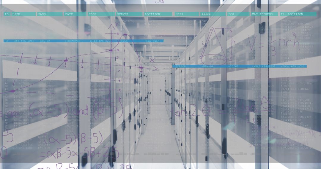 Digital Data Processing Overlay on Modern Server Room