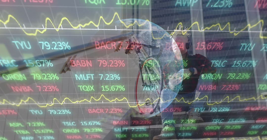 Digital Nomad Analyzing Stock Market Trends in Urban Environment