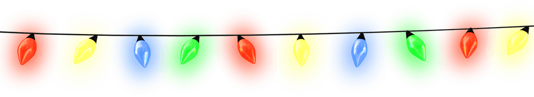 Transparent Colorful Christmas Lights String on White Background