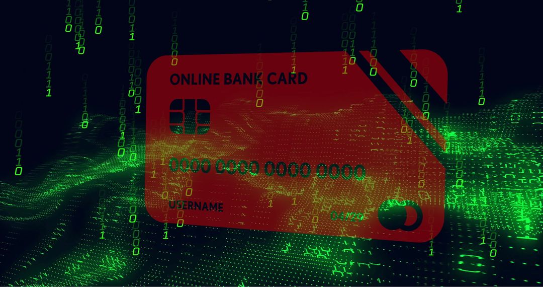 Digital Credit Card Concept with Binary Code Overlay