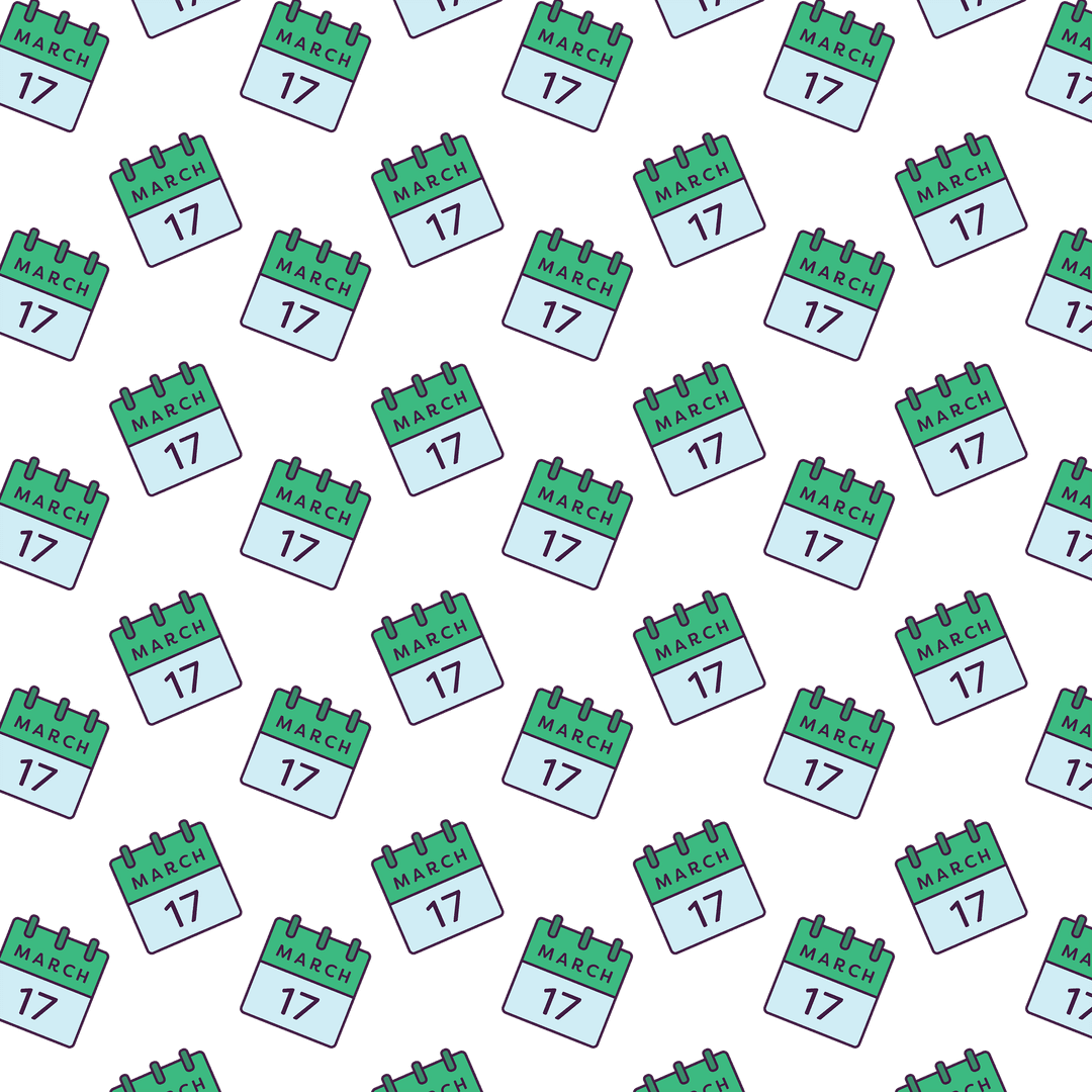 Seamless St. Patrick's Day March 17 Calendar Pattern on Transparent Background