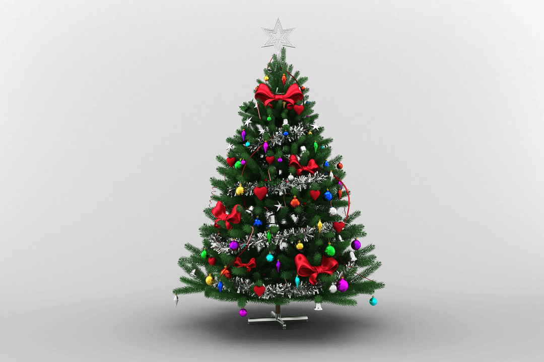 Festive Transparent Christmas Tree with Ornaments on Black Background