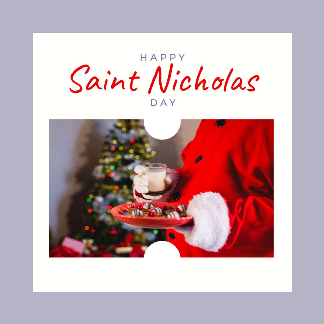 Santa Claus Holding Cookies and Milk on Saint Nicholas Day - Download Free Stock Templates Pikwizard.com