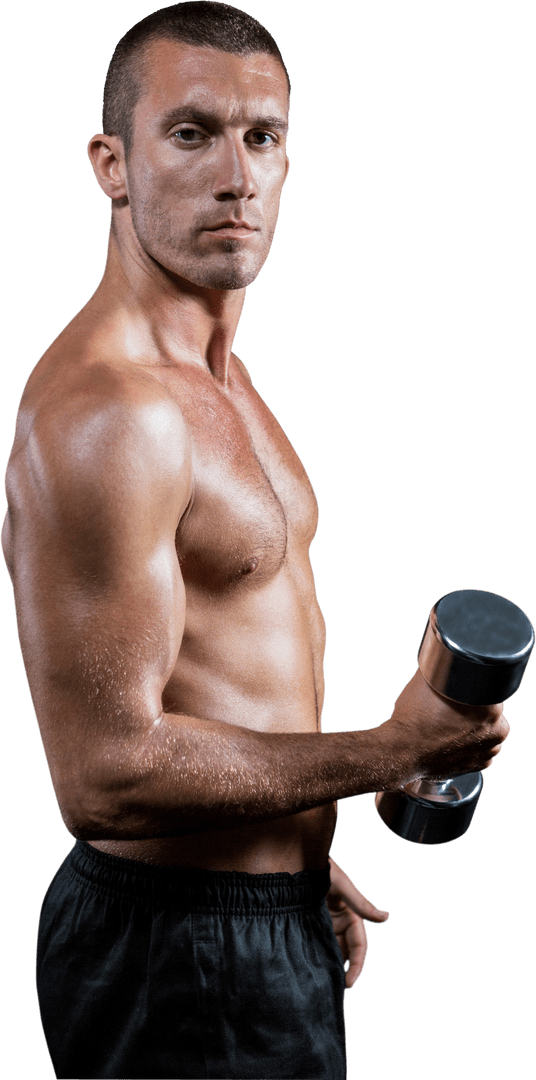 Muscular Man Exercising with Dumbbell on Transparent Background