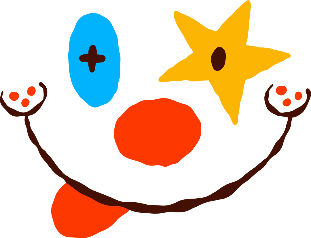 Whimsical Cartoon Face with Bright Shapes on Transparent Background