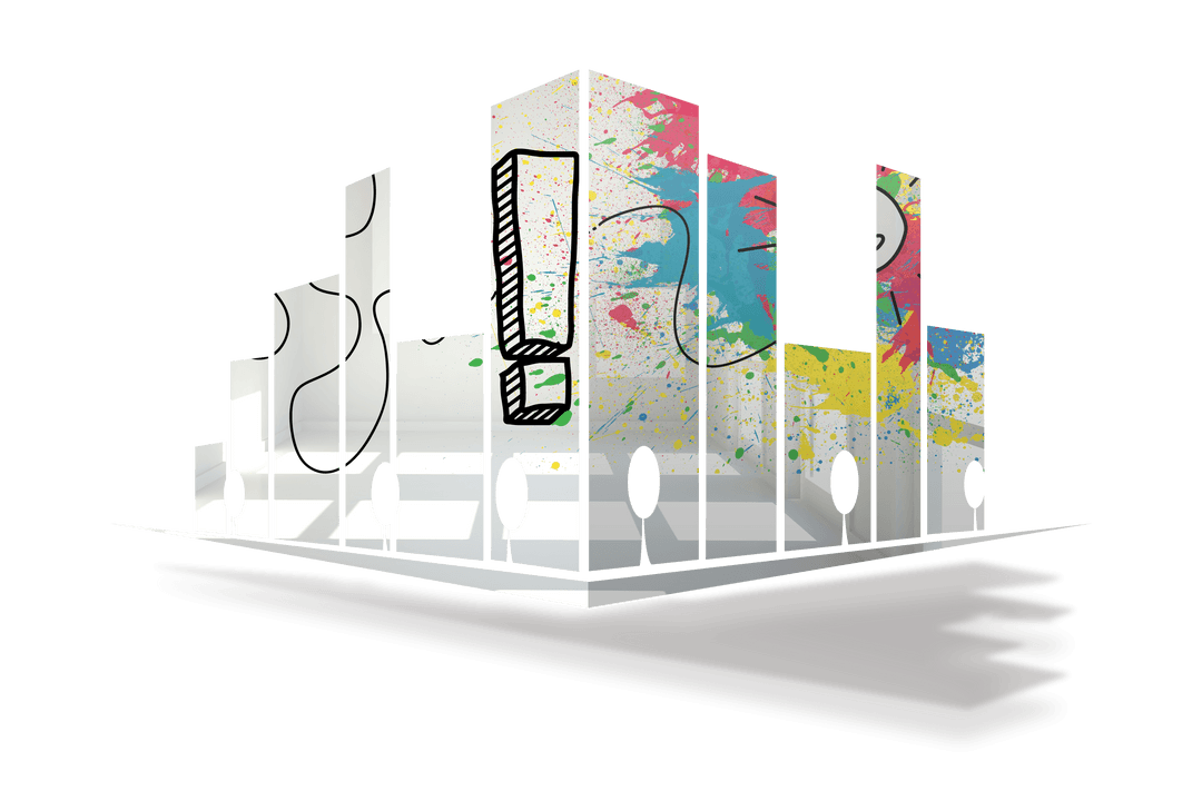 Transparent 3D Urban Art Display with Exclamation Mark