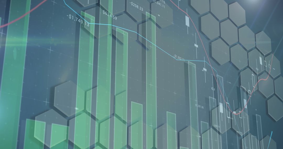 Financial Data on Hexagonal Background with Glowing Trends