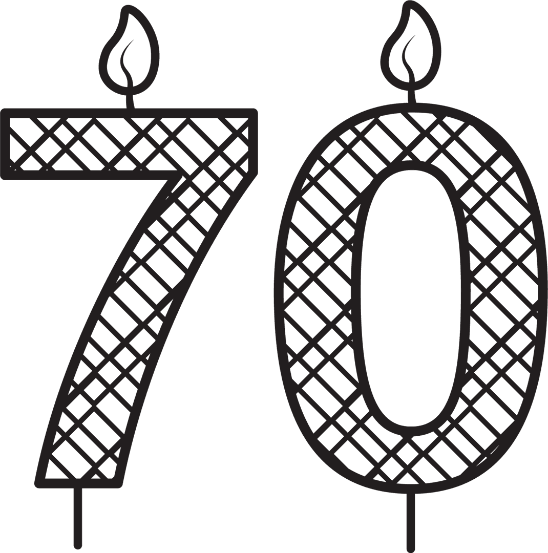 Seventy Birthday Candle Outline on Transparent Background