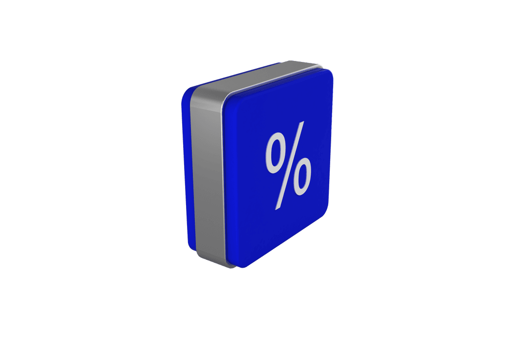 Blue Cube with Percent Symbol on Transparent Background for Economy and Business