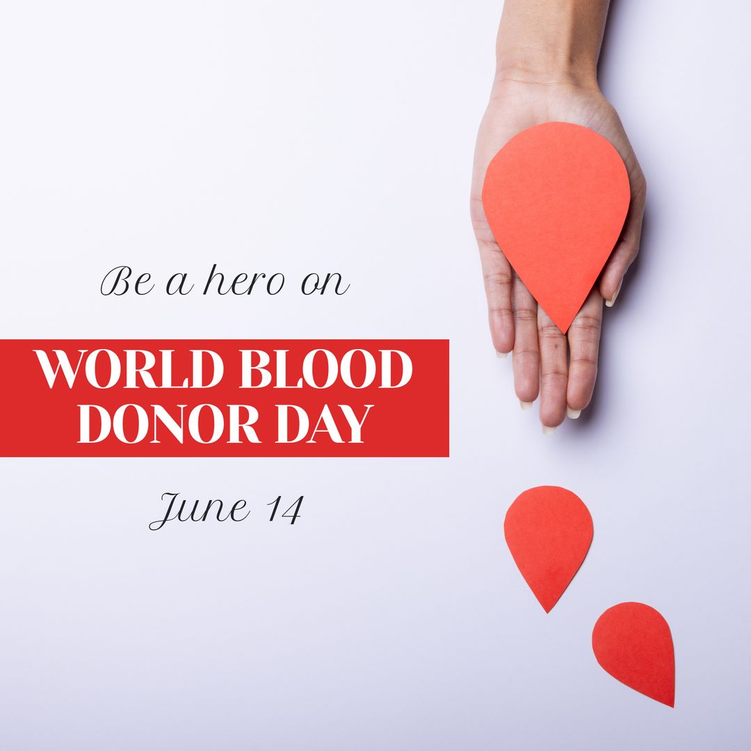World Blood Donor Day Concept with Red Paper Drops and Hand