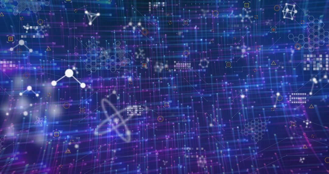Abstract Digital Network of White Molecules on Violet Background