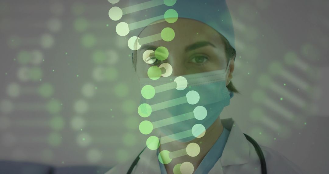 Female Scientist Analyzing DNA Helix in Laboratory
