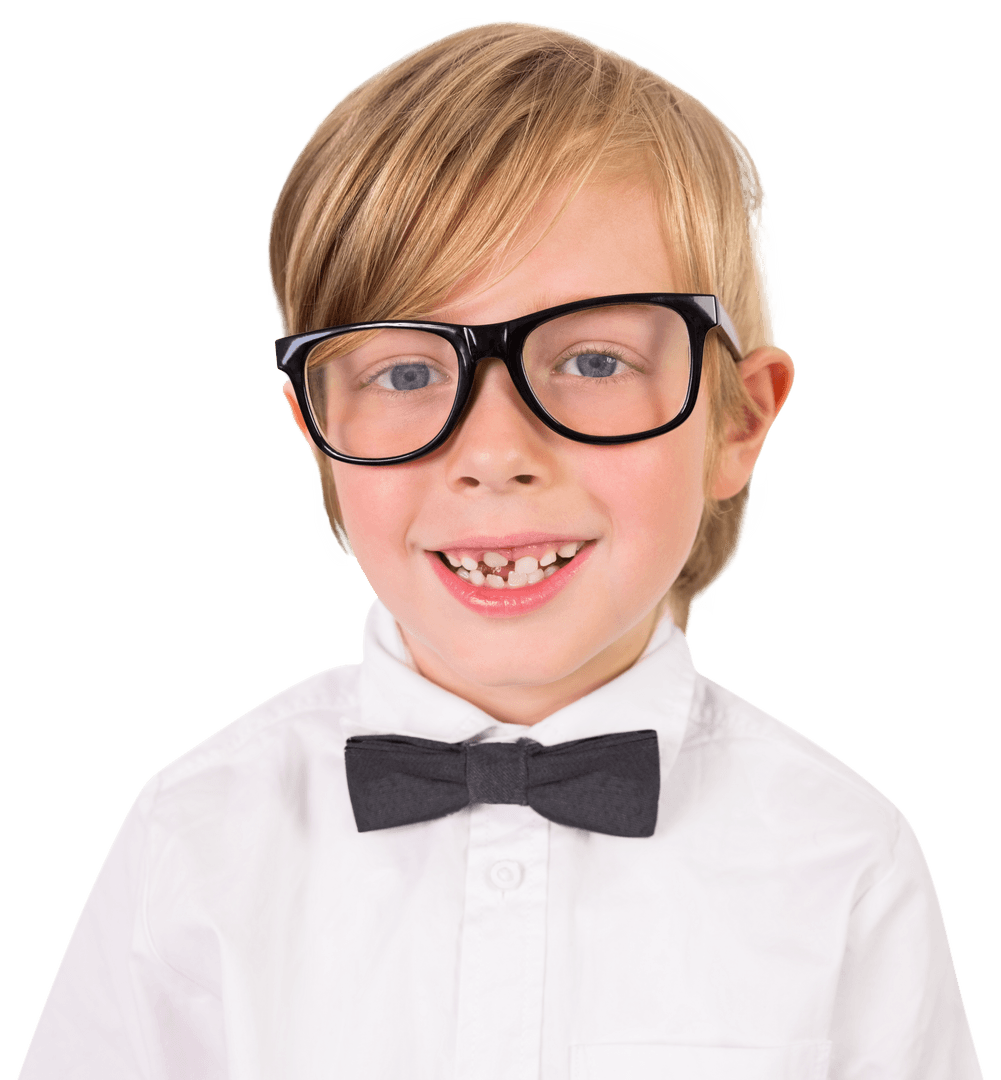 Smiling Boy with Glasses Clipart on Transparent Background