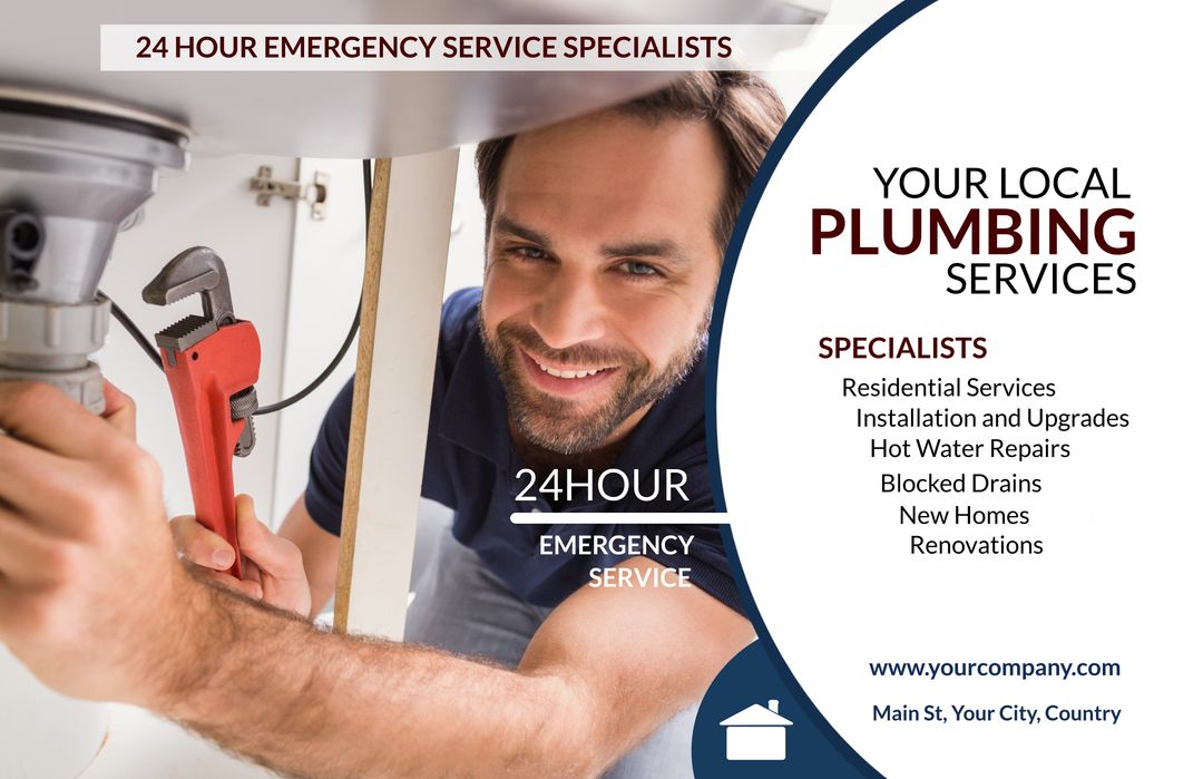 Smiling Plumber Ad Promoting Local Repair and Plumbing Services - Download Free Stock Templates Pikwizard.com