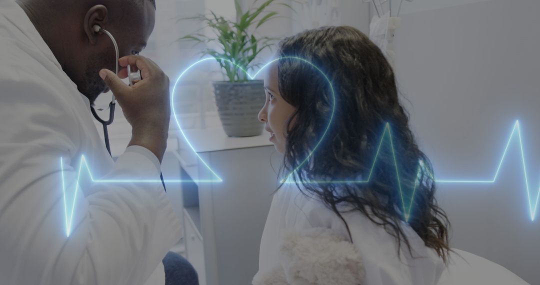 Doctor Examining Child Heart Health with Digital Interface