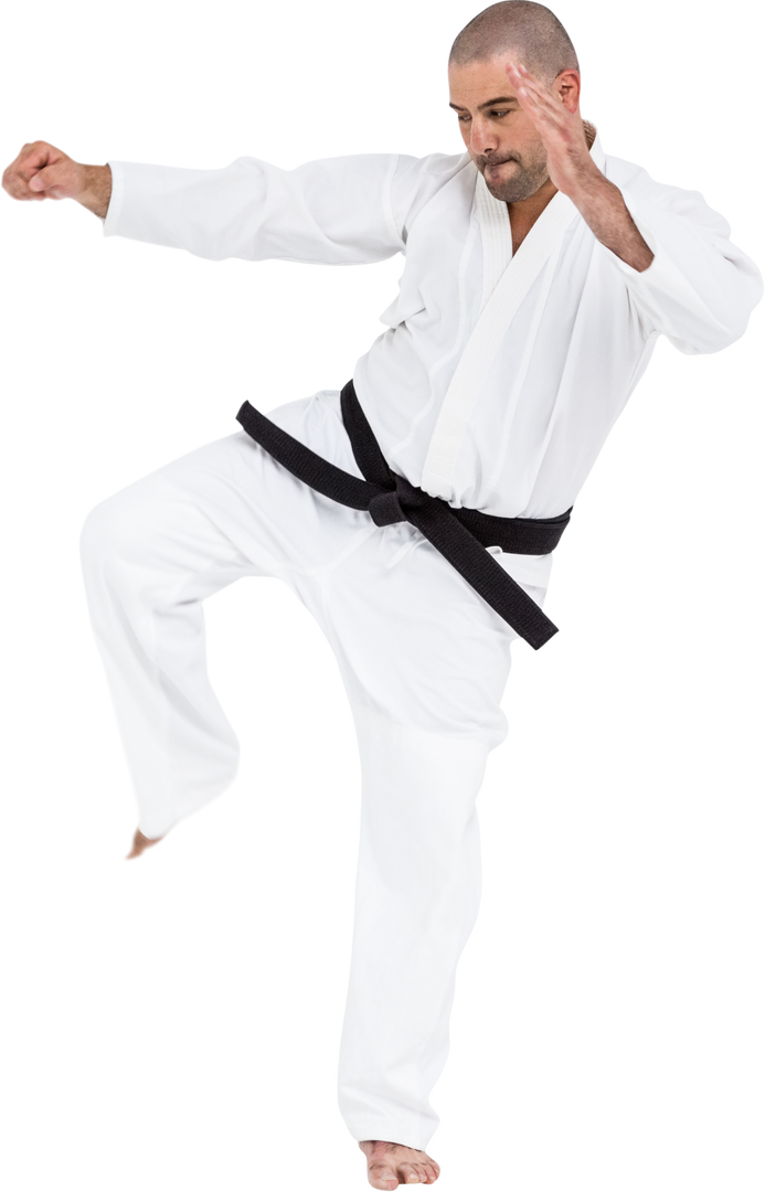 Karate Expert in Traditional White Gi and Black Belt in Action Transparent - Download Free Stock Images Pikwizard.com