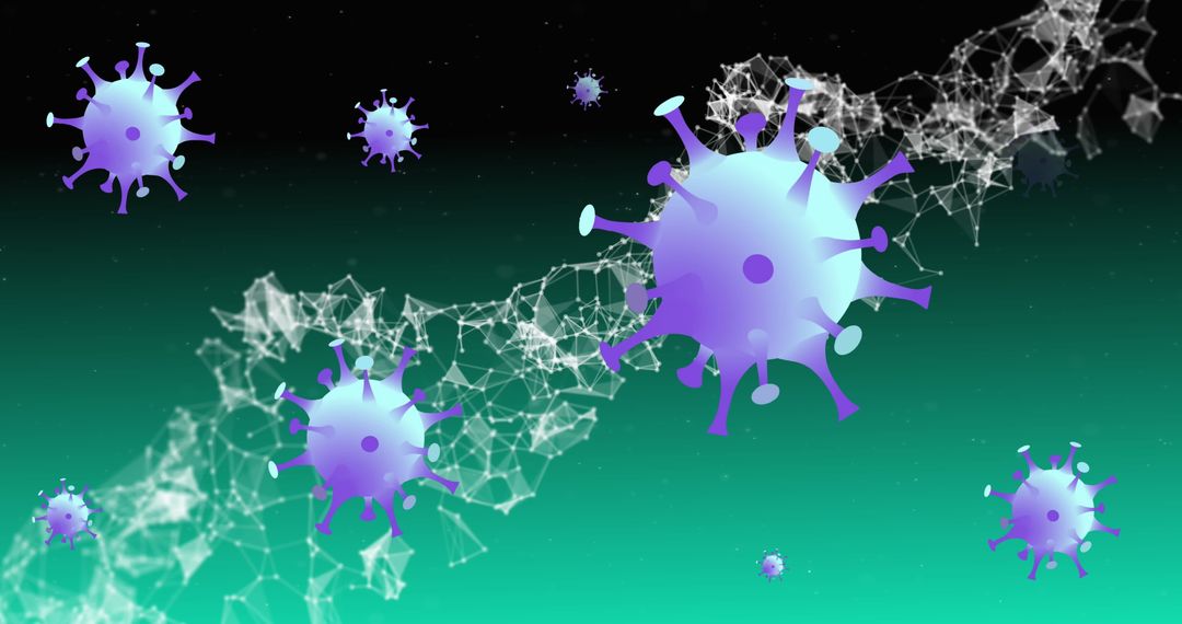 COVID-19 Cells with Floating DNA Strand in Digital Illustration