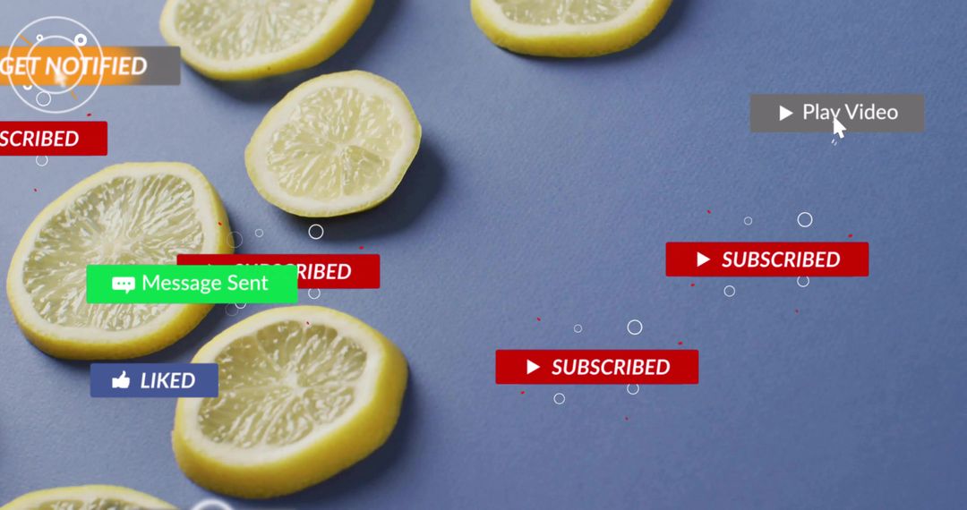 Sliced Lemons with Social Media Alerts Symbolizing Digital Connectivity