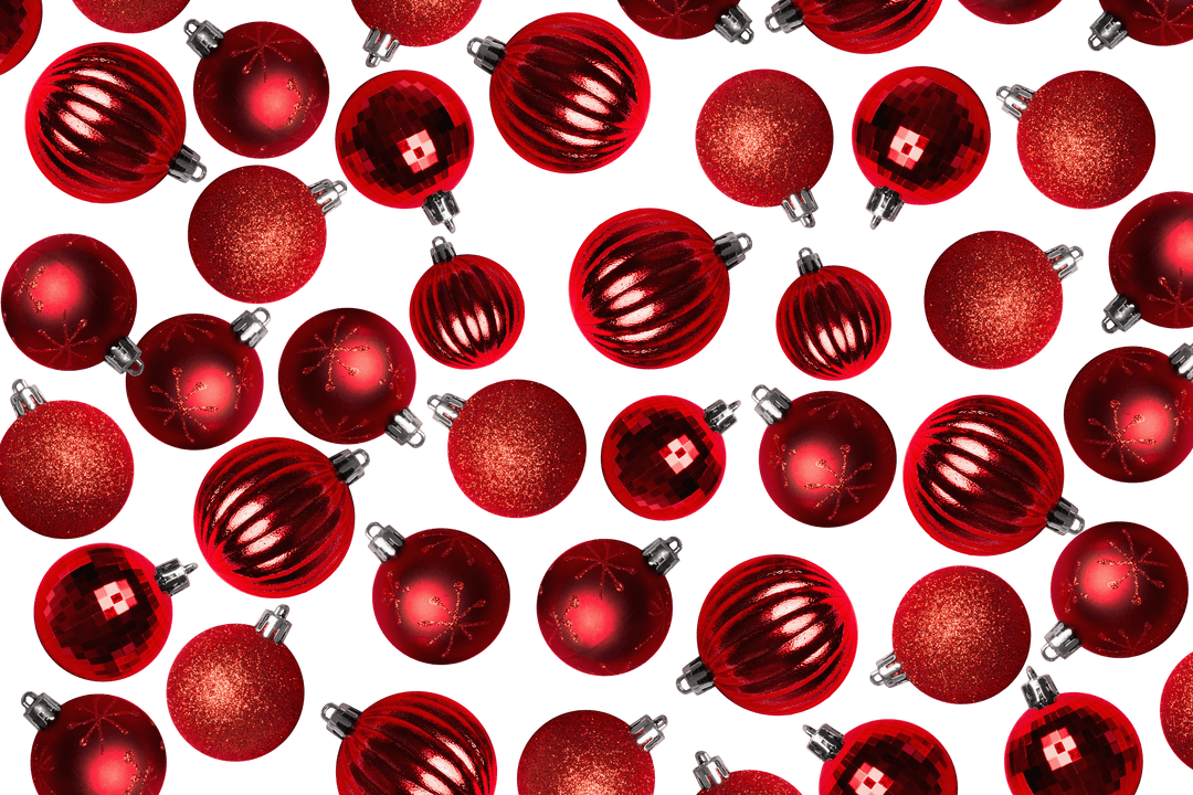 Vibrant Red Christmas Ornaments on Transparent Background