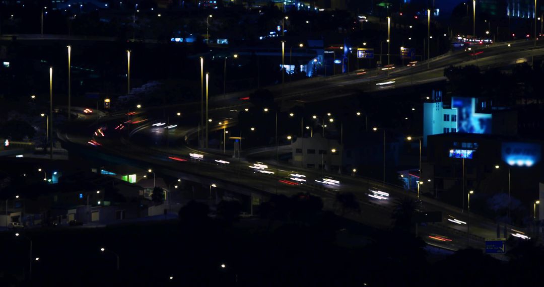 Bustling Urban Overpass with Light Trails at Night