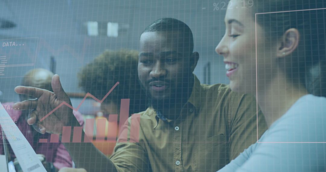 Diverse Business Team Analyzing Financial Data with Futuristic Interface