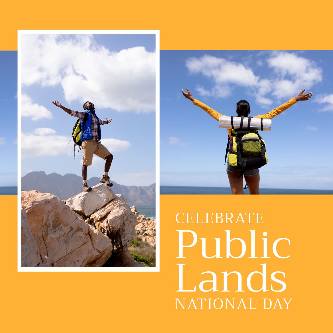 Adventurous Biracial Couple Celebrating National Public Lands Day