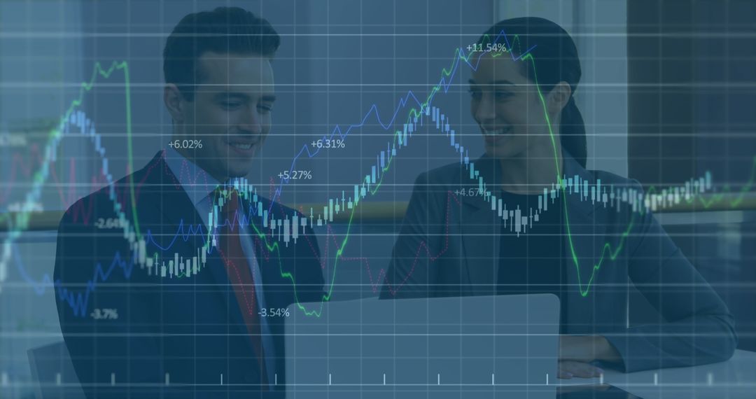 Business Team Analyzing Real-time Financial Data on Laptop