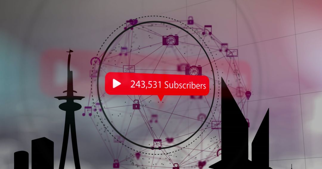 Digital Subscription Growth Concept with Icons Around Globe