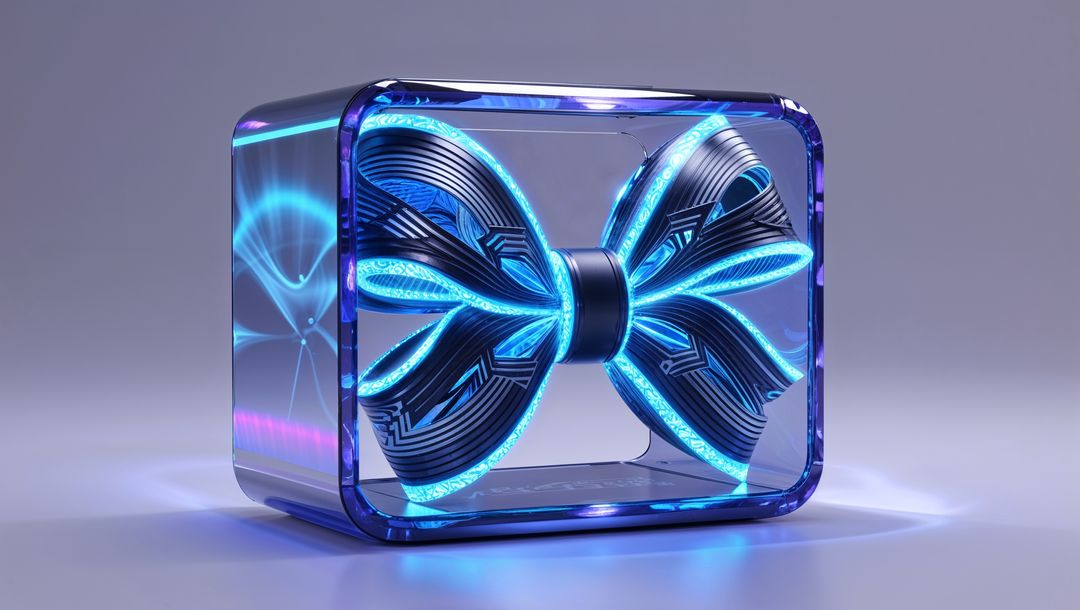 Futuristic Blue LED Bow Tie in Transparent Display Case