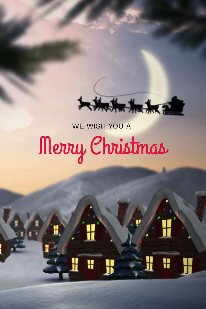 Merry Christmas Greeting with Santa and Snowy Village - Download Free Stock Templates Pikwizard.com