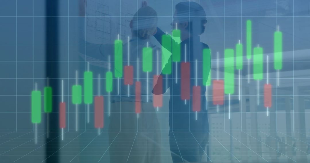 Business Professionals Analyzing Financial Data with Chart Overlay