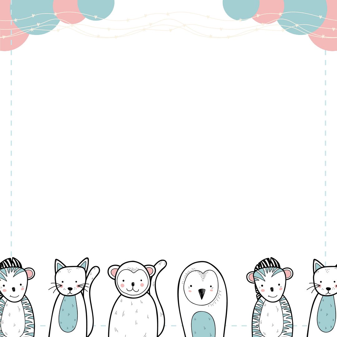 Transparent Playful Animal Frame with Stitching and Garland Decorations