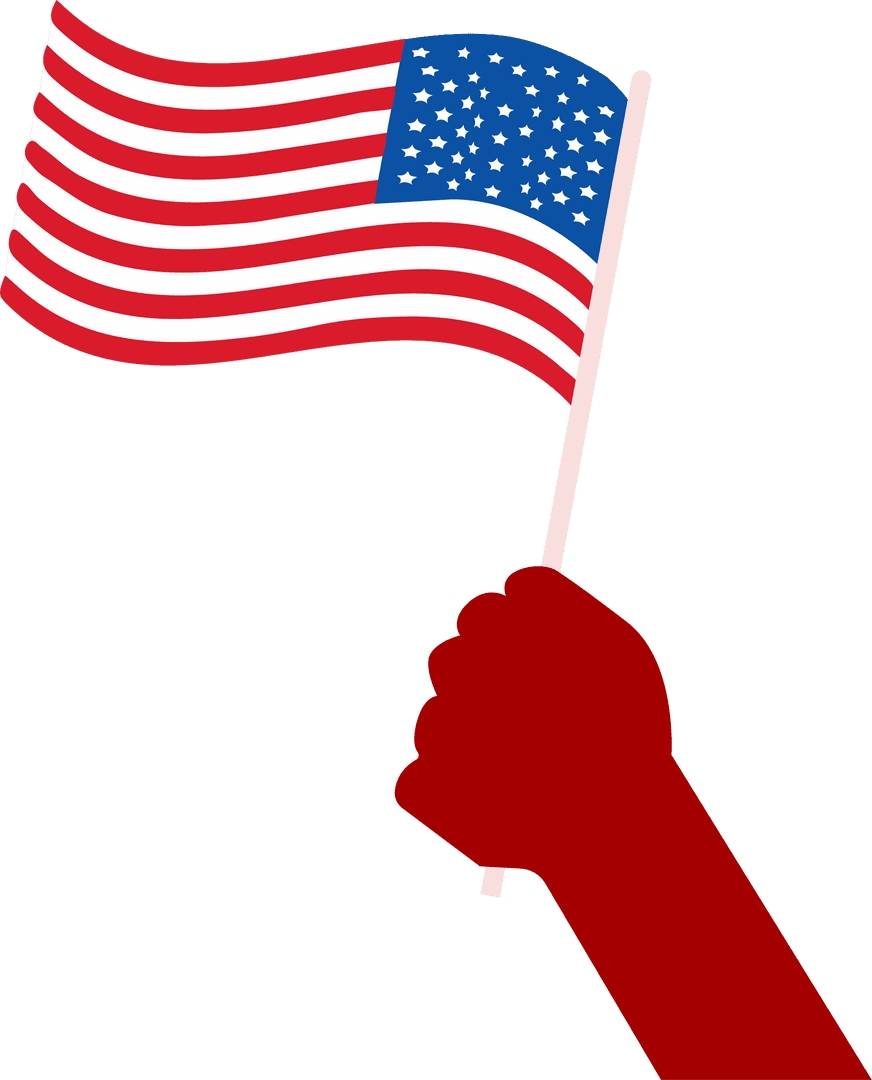 Patriotic Red Fist Holding American Flag Illustration on Transparent Backdrop