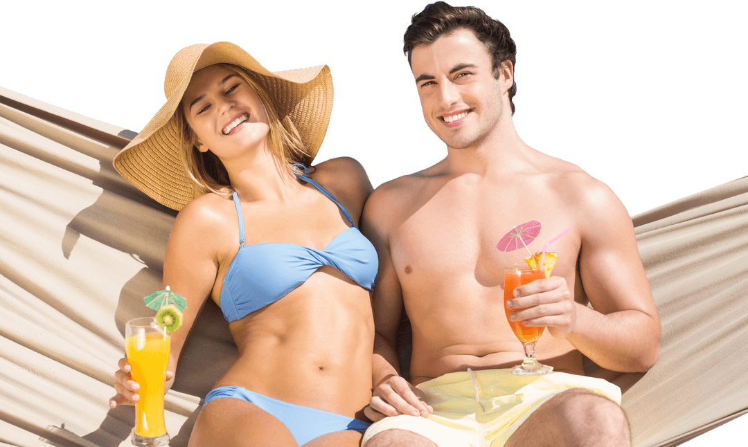 Transparent Summer Relaxation: Couple Enjoying Cocktails on Hammock