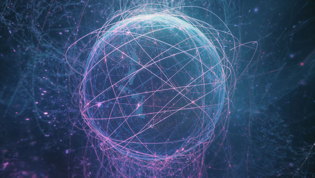 Futuristic Globe with Neon Digital Data Flow in Cyberspace
