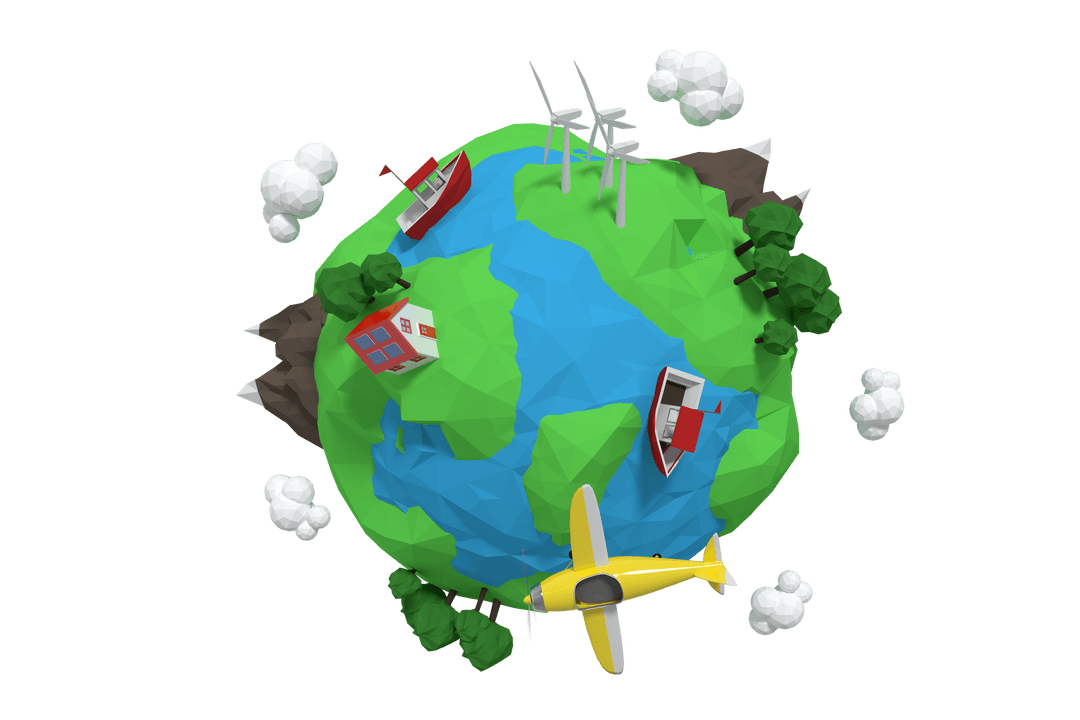 Digital Transparent Globe with Green Lands and Blue Seas