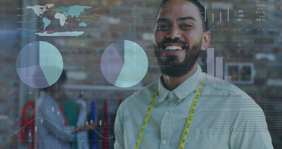 Smiling Male Fashion Designer Utilizing Data Analytics