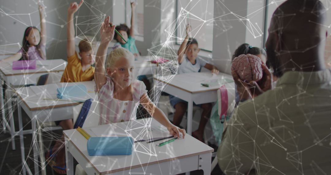 Interactive Lesson with Young Students and Teacher Discussing Human Brain