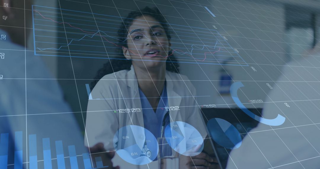 Doctor Analyzing Patient Data with Digital Charts Overlay