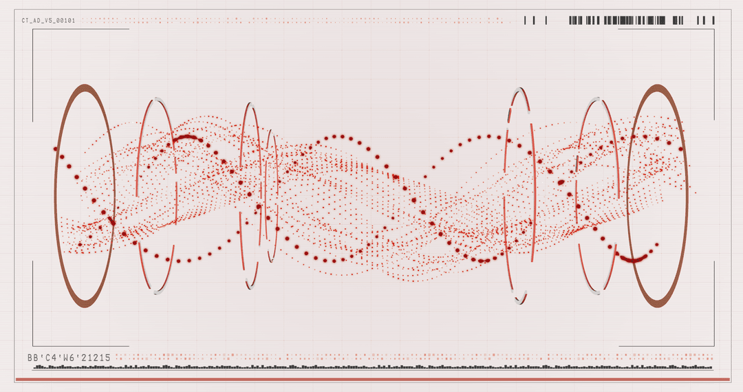 Transparent red spiral dna pattern visualization on screen