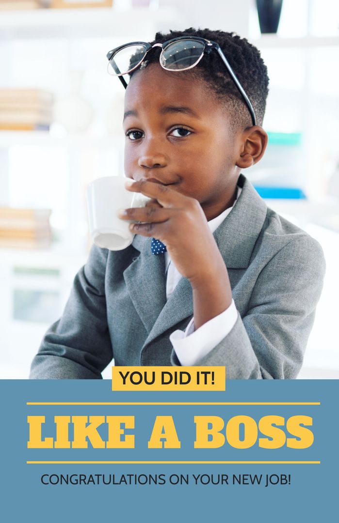 Confident Boy Celebrating Career Success in Formal Attire