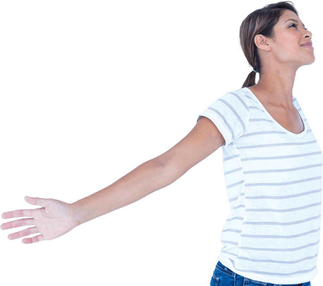 Transparent Joyful Woman Side View with Outstretched Arms
