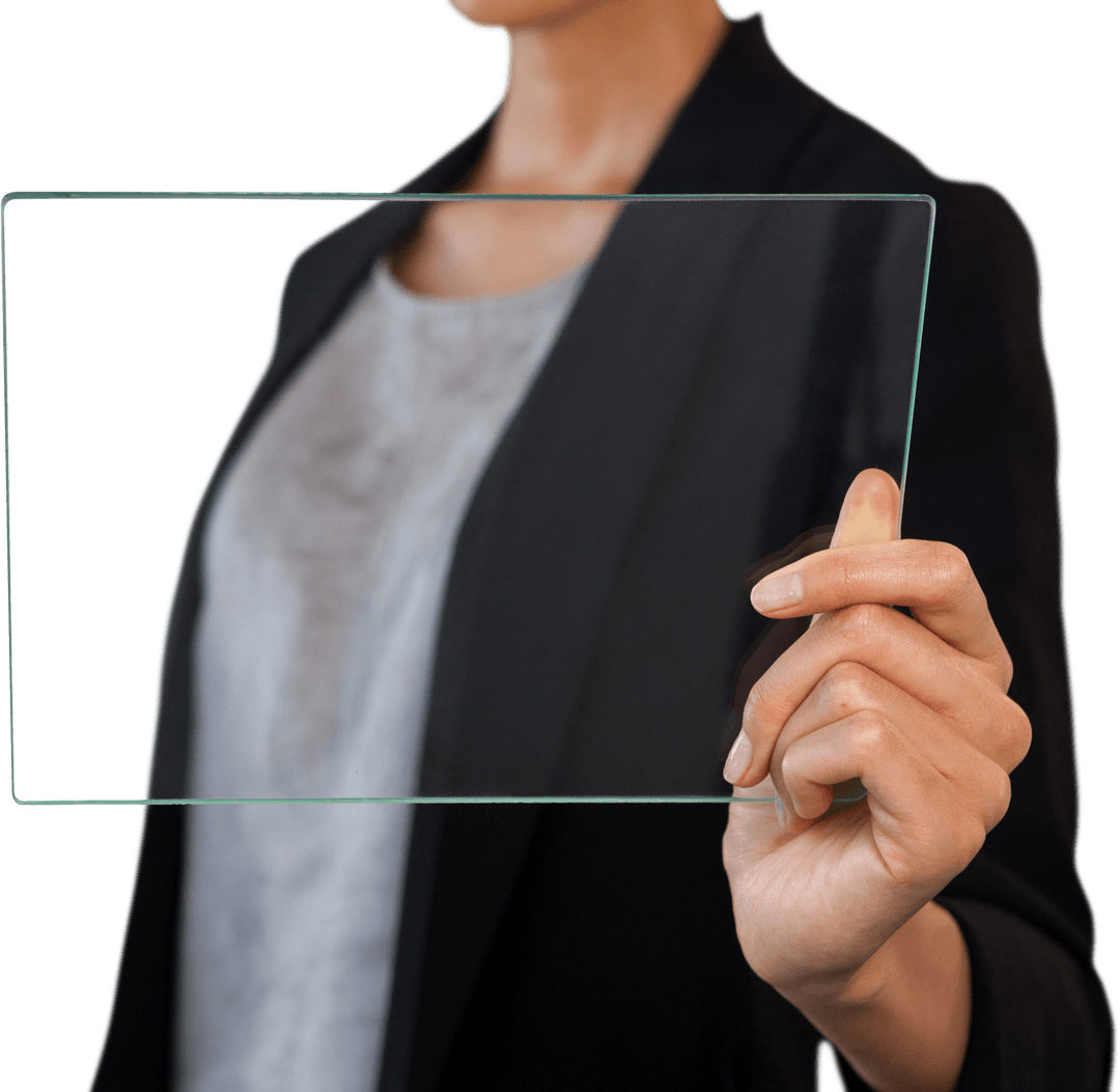 Businesswoman Holding Transparent Virtual Interface