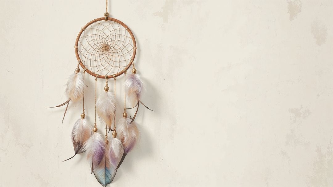Bohemian Dreamcatcher with Pastel Feathers against Textured Wall