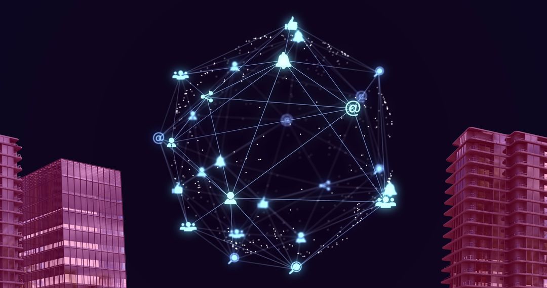 Globe of Digital Network Connectivity Over 3D Cityscape