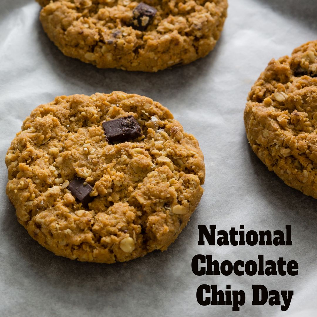 Close-Up of Chocolate Chip Cookies Celebrating National Chocolate Chip Day - Download Free Stock Templates Pikwizard.com