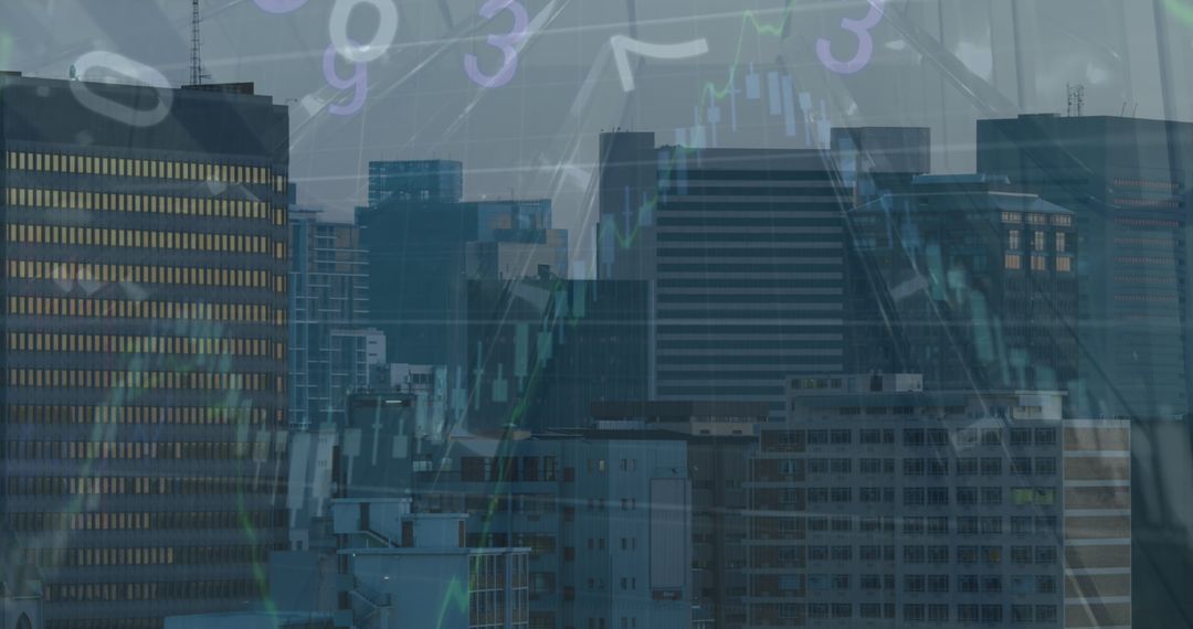 Financial Graphs and Data Over Modern Cityscape